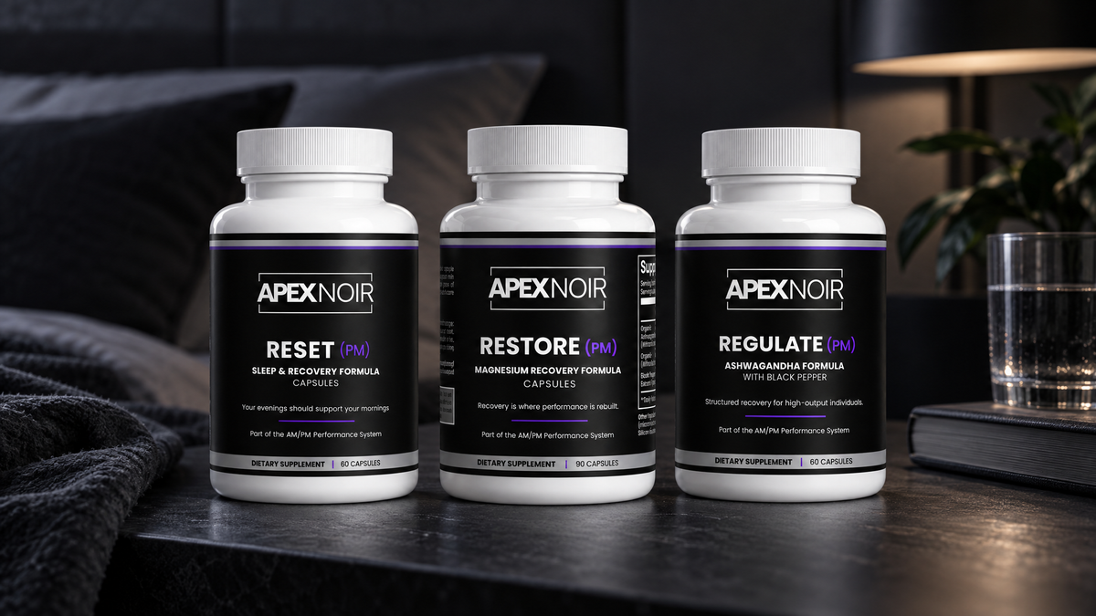 Apex Noir PM recovery products RESET, RESTORE and REGULATE