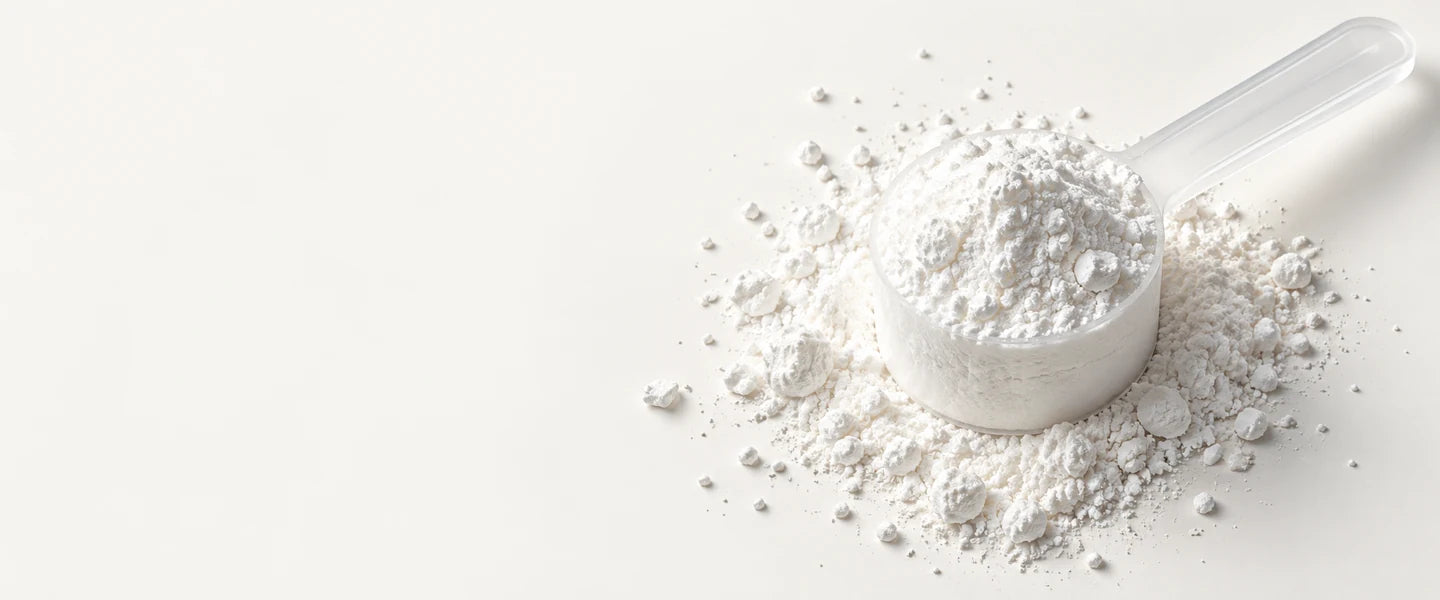 A scoop of fine white creatine powder